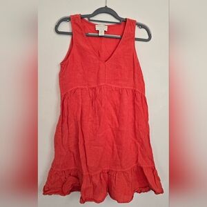 Women's Cynthia Rowley 100% Linen Sleeveless V-Neck Dress Small Corral Beachy